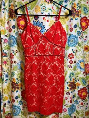 by the way. Red Lace Mini Dress with Spaghetti Straps Size S